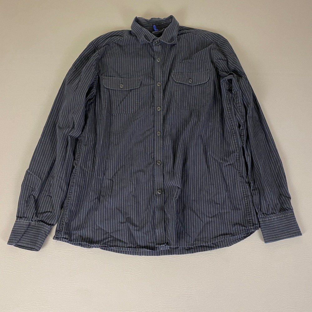 Kenneth Cole REACTION Button Down‎ Shirt Men's Large Gray Striped 100% Cotton